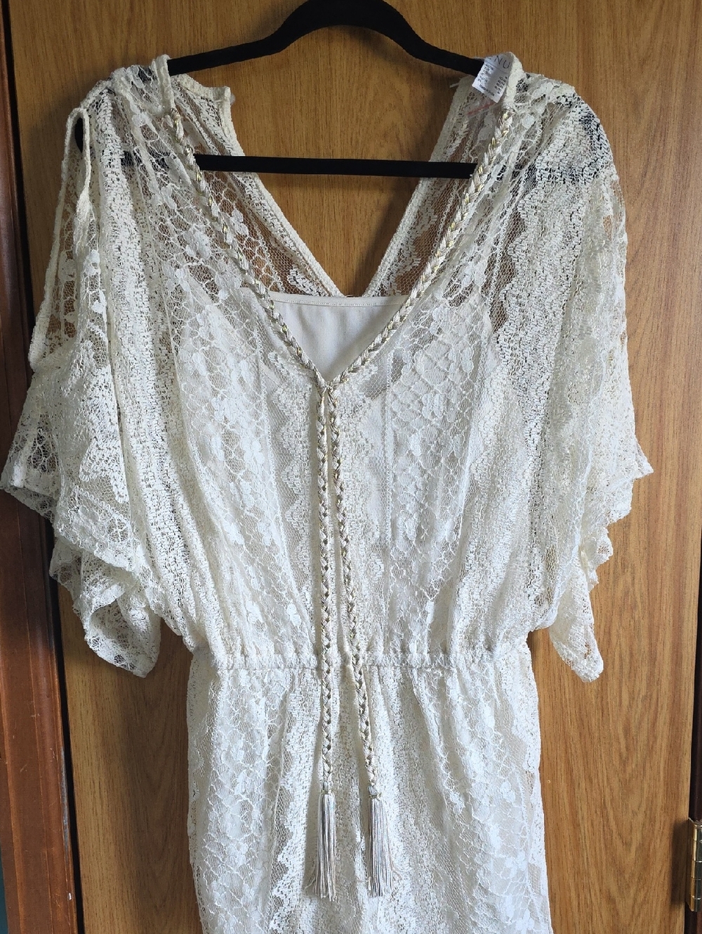 VENUS Ivory Lace Boho Romper with Tassel Detail